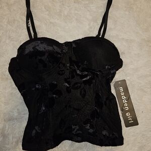 Black Floral Bustier Top